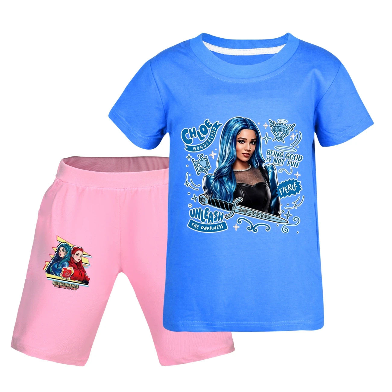 Graphic Tee & Denim Shorts Set — 5796 Edition, Style 28 · Blue