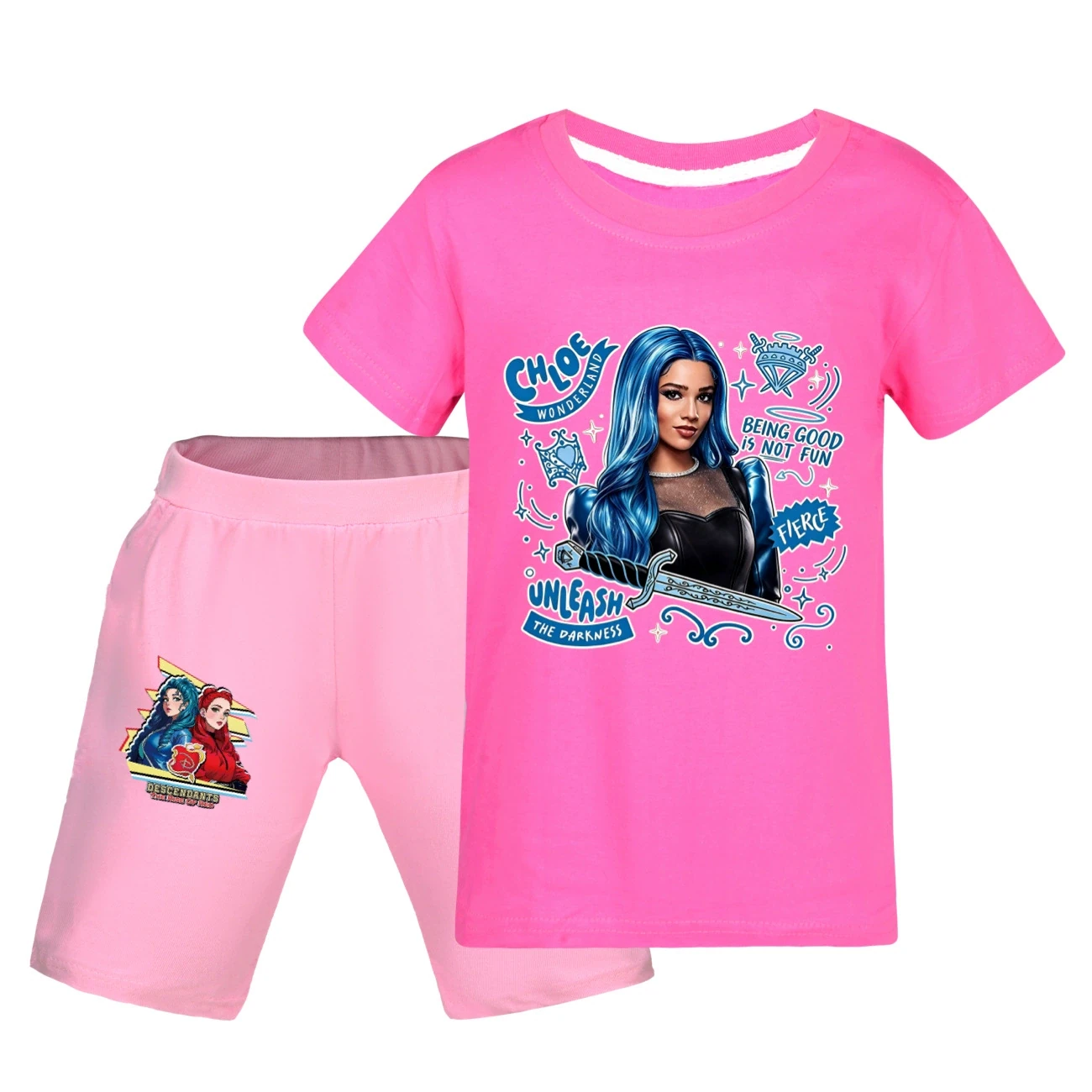 Graphic Tee & Denim Shorts Set — 5796 Edition, Style 30 · Rose