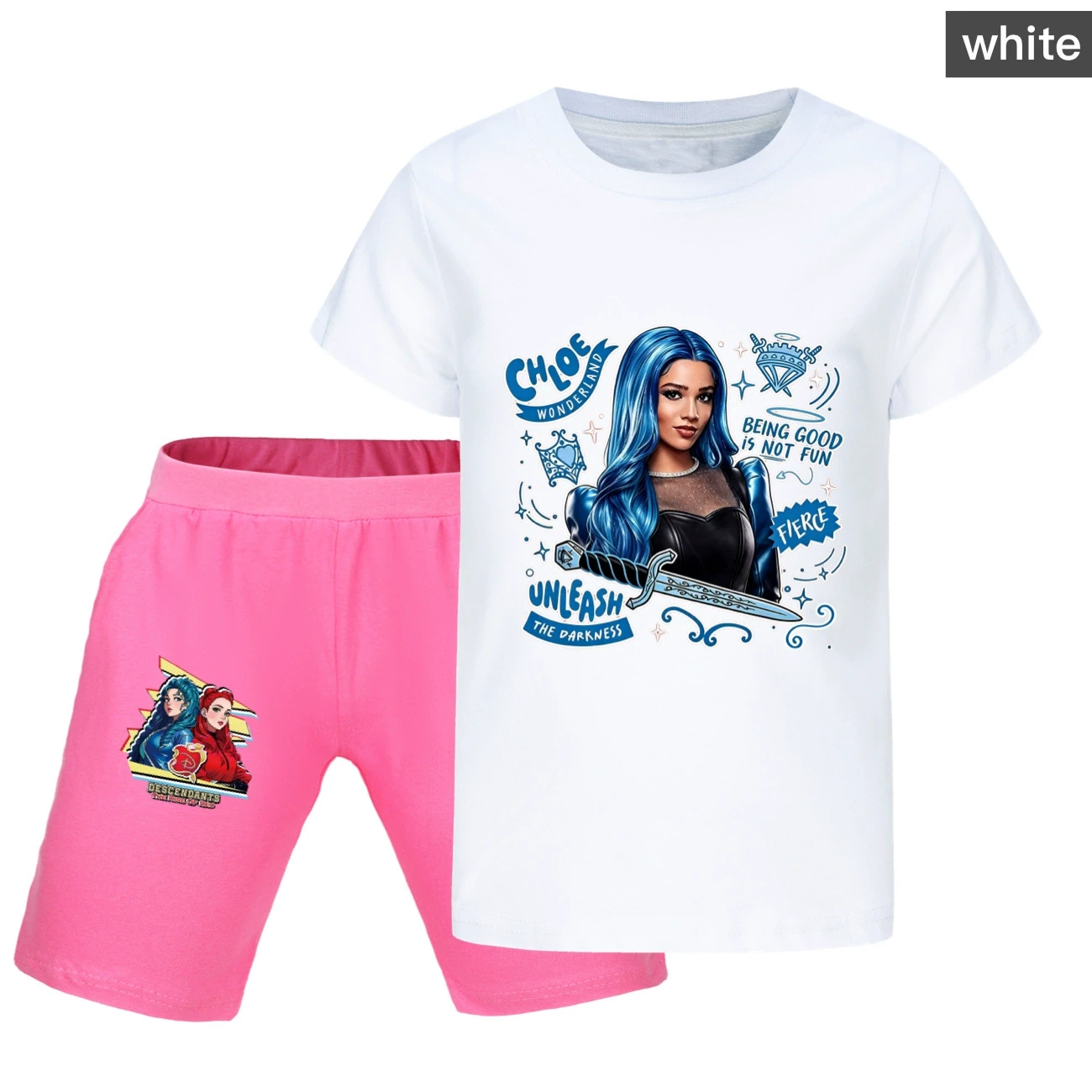 Graphic Tee & Denim Shorts Set — 5796 Edition, Style 31 · White