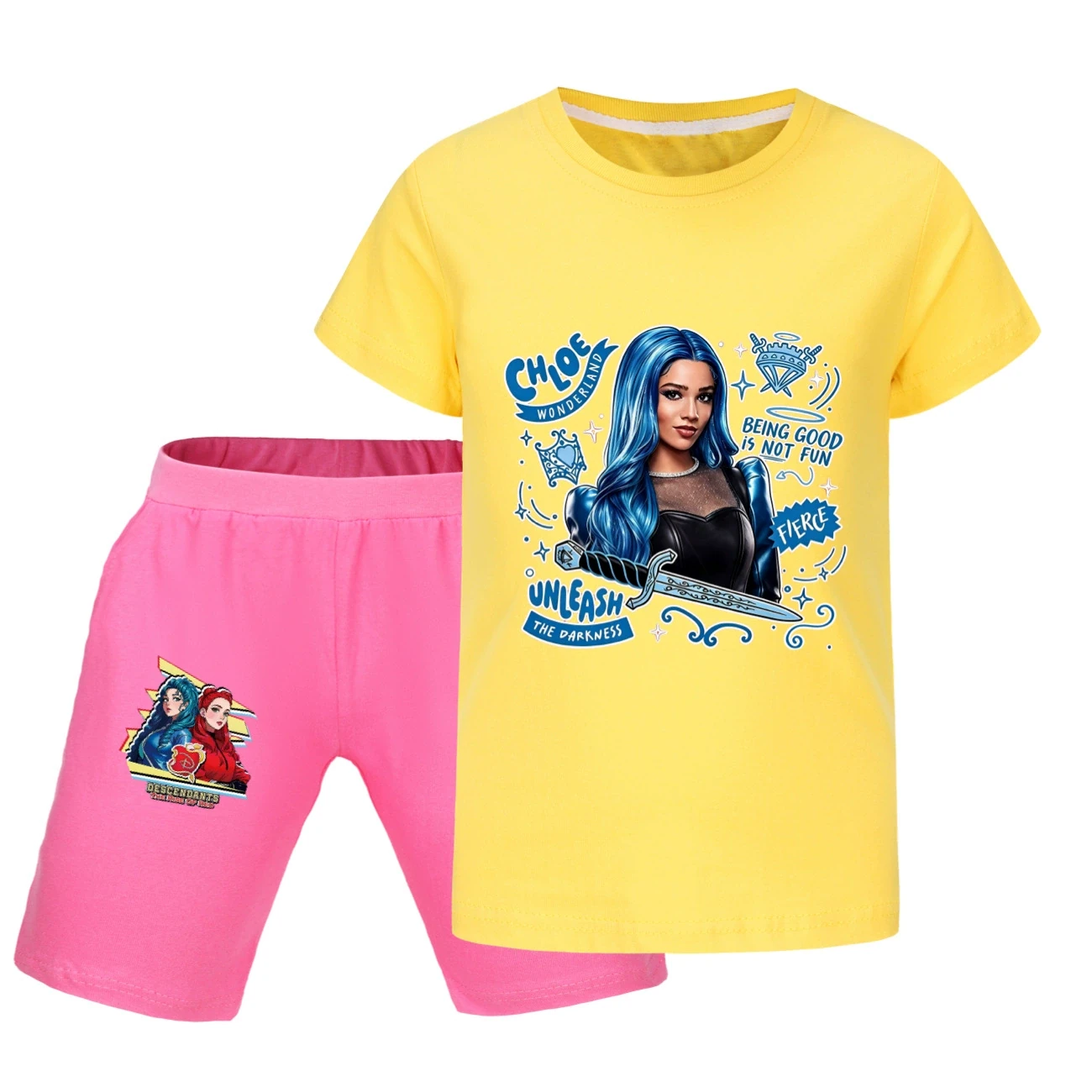 Graphic Tee & Denim Shorts Set — 5796 Edition, Style 32 · Yellow