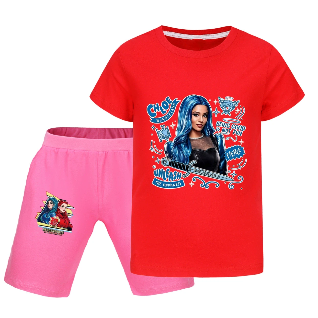 Graphic Tee & Denim Shorts Set — 5796 Edition, Style 33 · Red