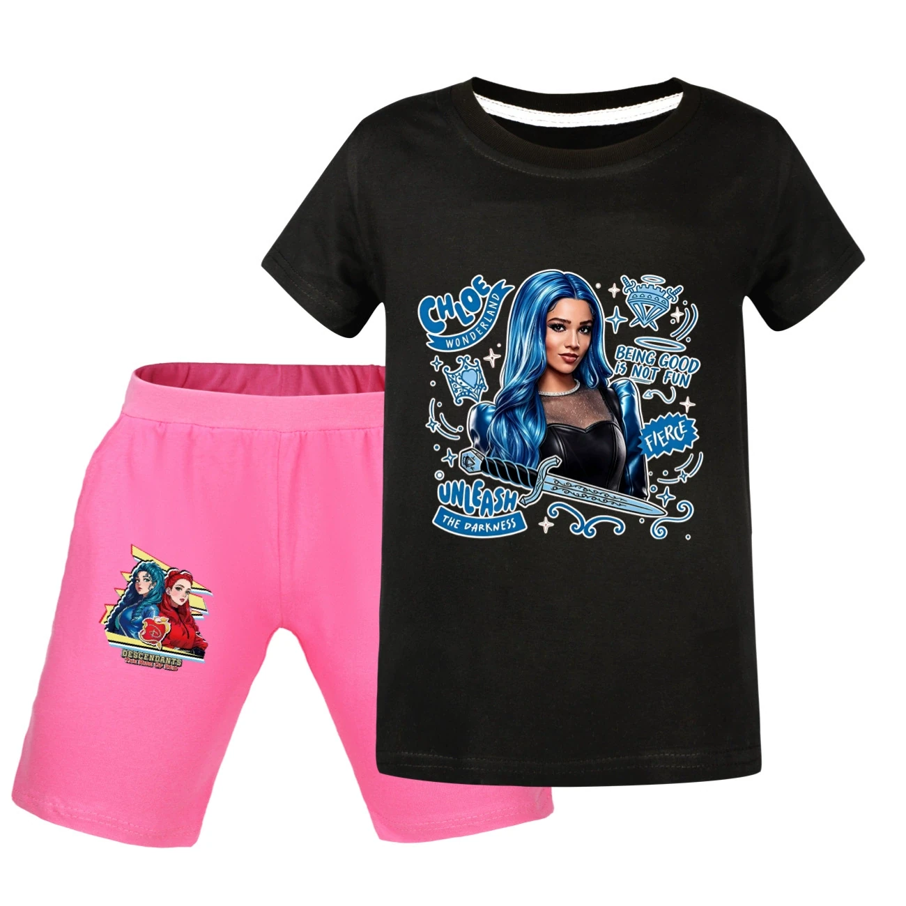 Graphic Tee & Denim Shorts Set — 5796 Edition, Style 35 · Black