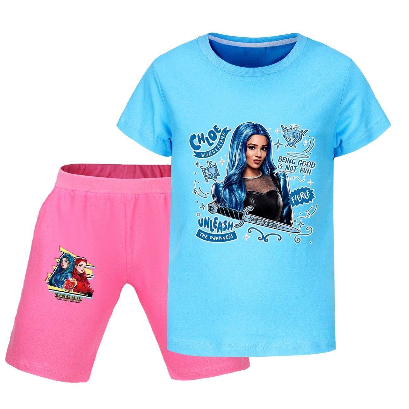 Graphic Tee & Denim Shorts Set — 5796 Edition, Style 36 · Light Blue