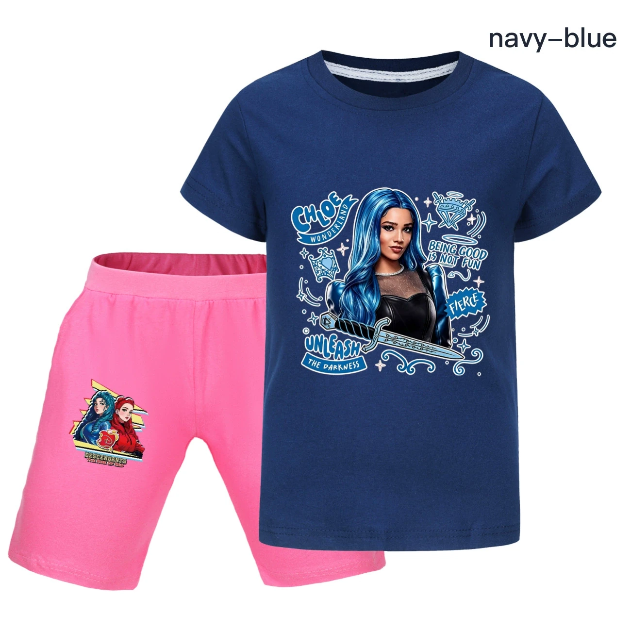 Graphic Tee & Denim Shorts Set — 5796 Edition, Style 37 · Navy
