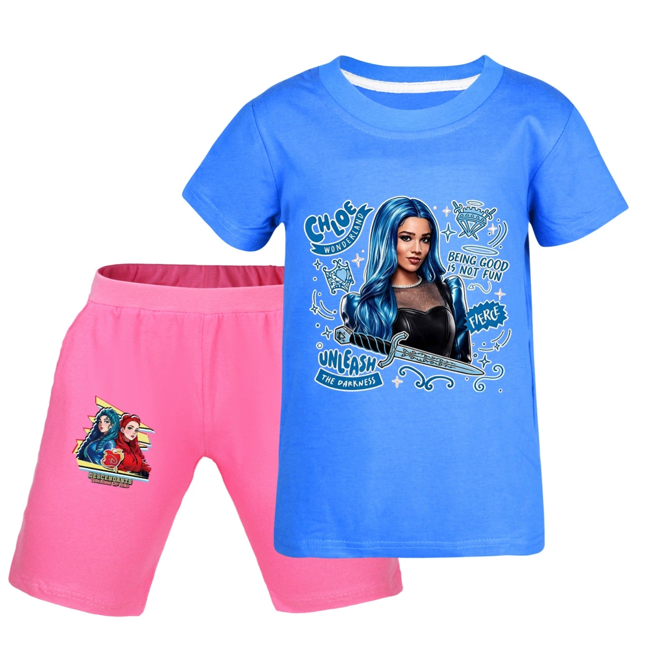 Graphic Tee & Denim Shorts Set — 5796 Edition, Style 38 · Deep Blue
