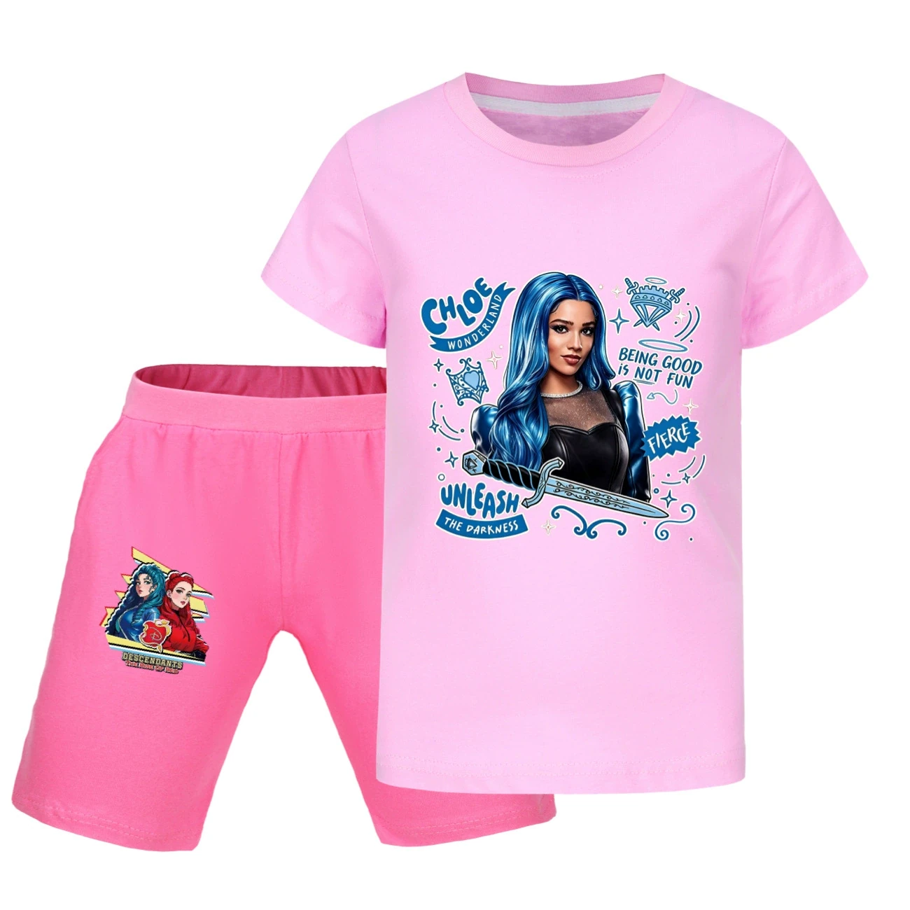Graphic Tee & Denim Shorts Set — 5796 Edition, Style 39 · Pink