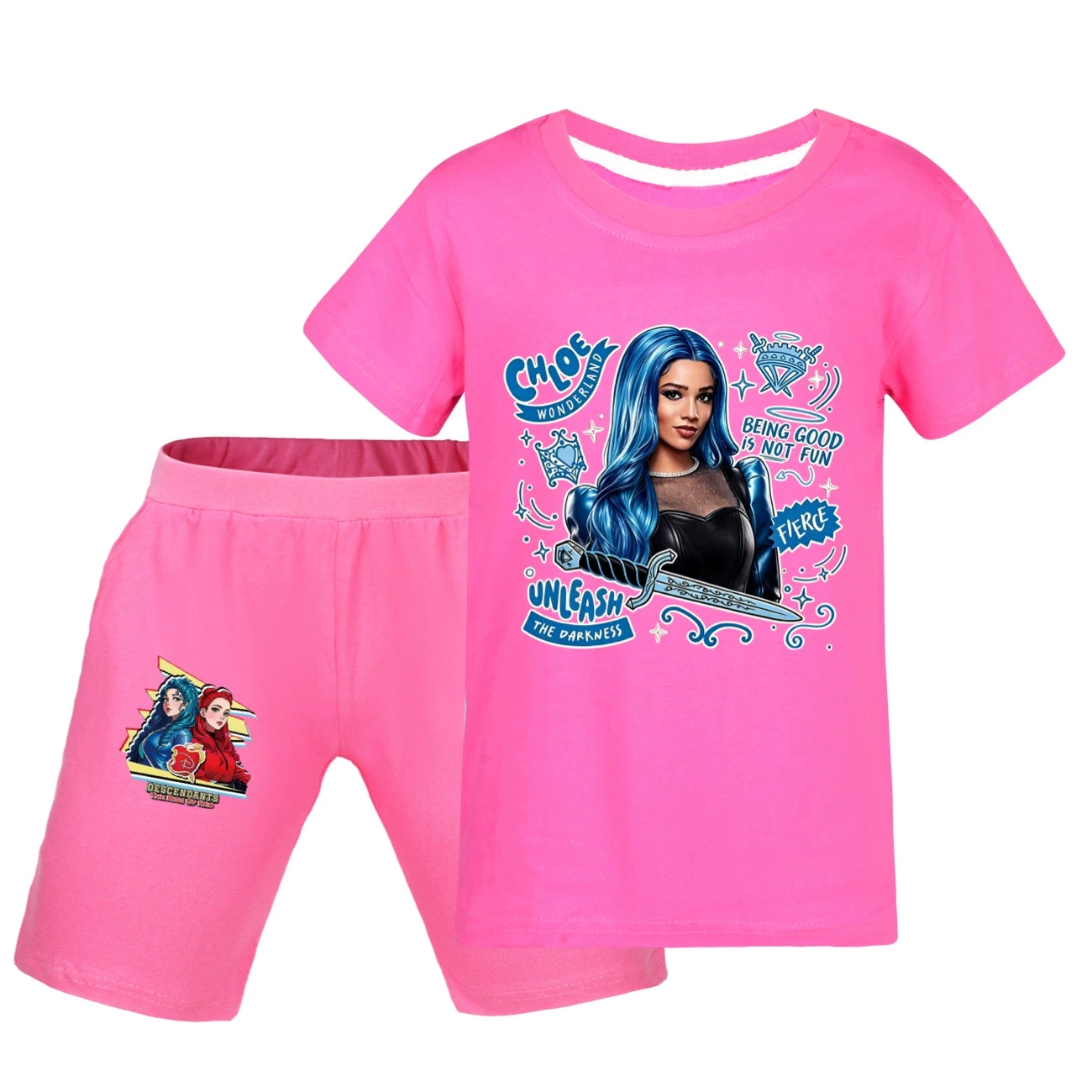 Graphic Tee & Denim Shorts Set — 5796 Edition, Style 40 · Rose