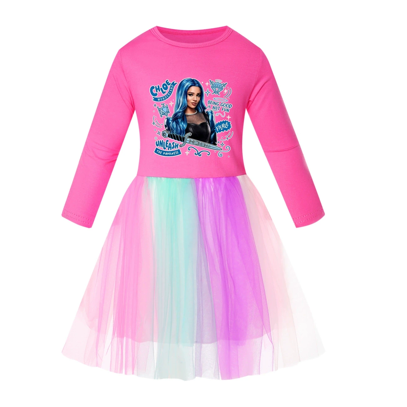 Rainbow Tulle Twirl Dress — 5796 Edition, Style 02 · Long Tulle · Rose