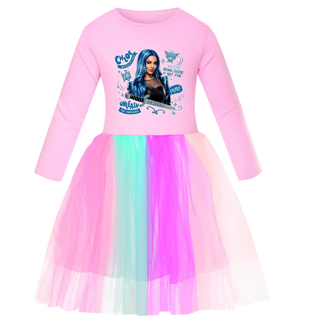 Rainbow Tulle Twirl Dress — 5796 Edition, Style 03 · Long Tulle · Pink