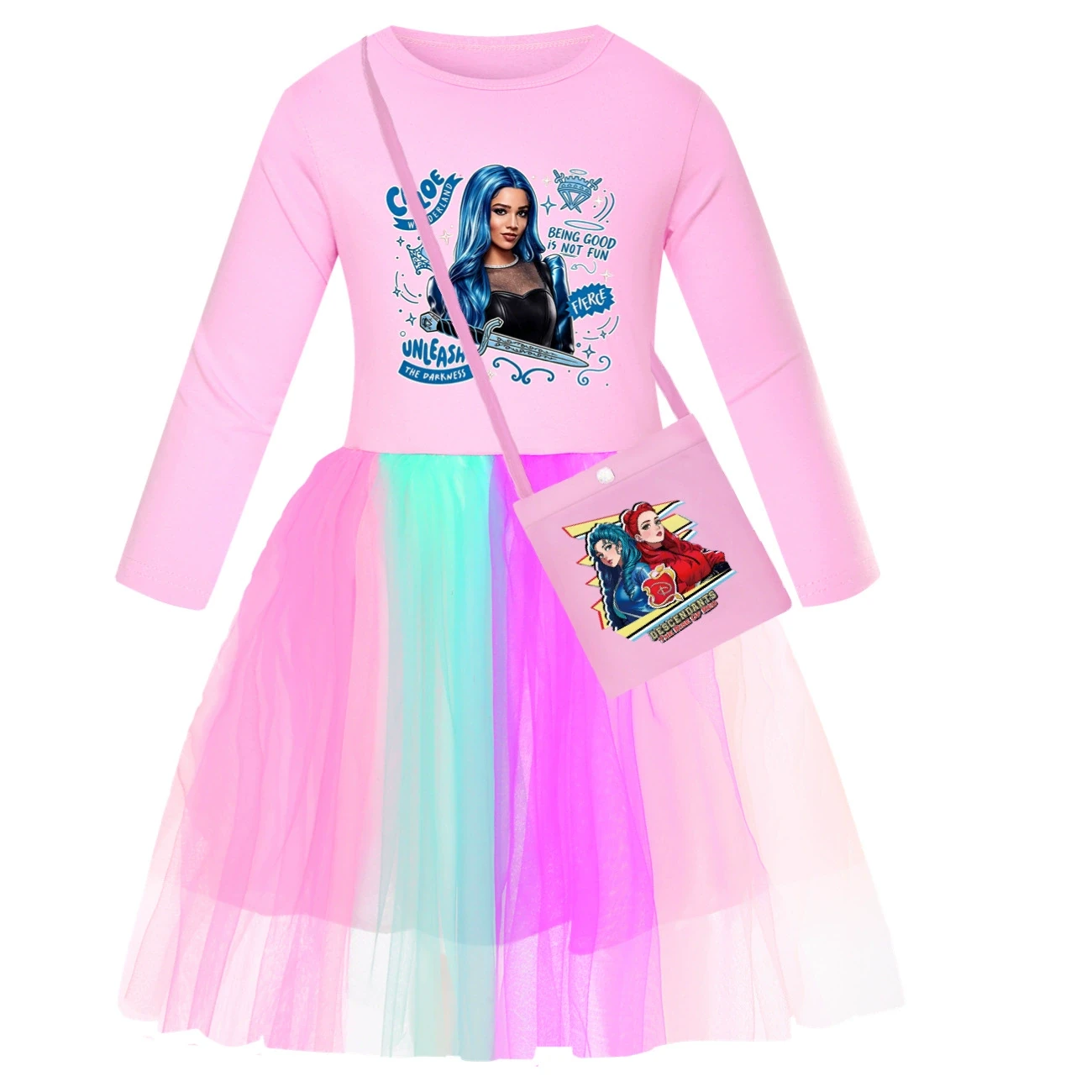 Rainbow Tulle Twirl Dress — 5796 Edition, Style 12 · Long Tulle · with Bag · Pink