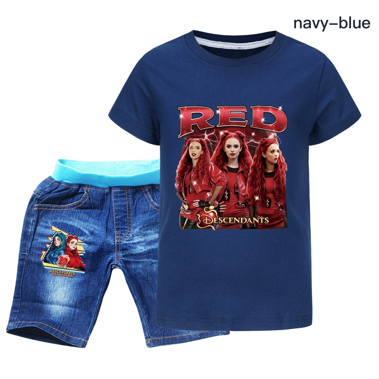 Graphic Tee & Denim Shorts Set — 5797 Edition, Style 01 · Denim · Royal Blue