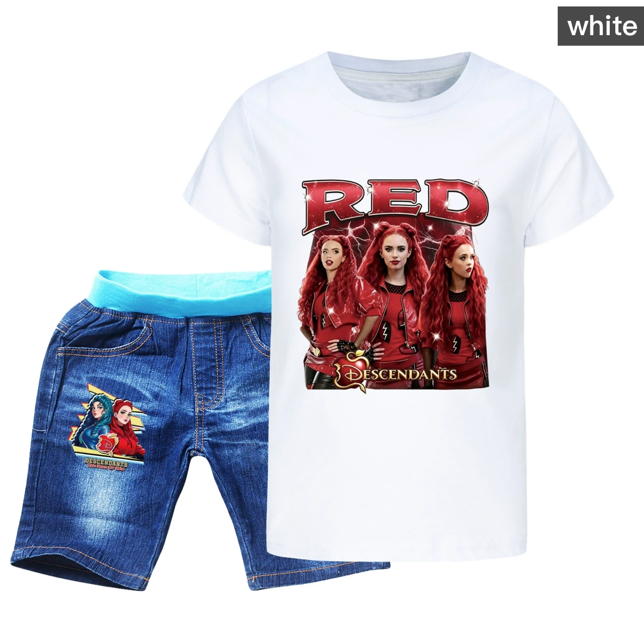 Graphic Tee & Denim Shorts Set — 5797 Edition, Style 02 · Denim · White