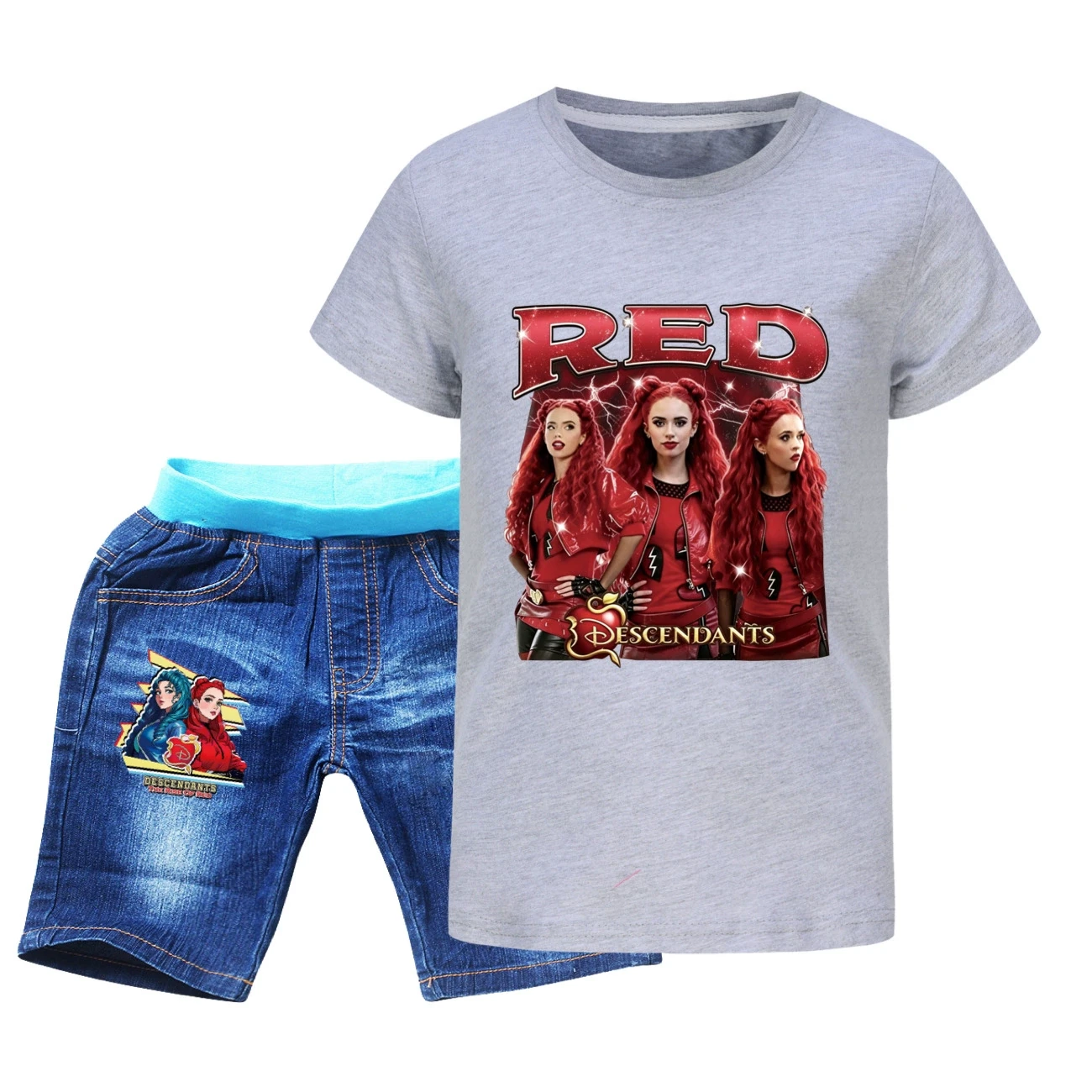 Graphic Tee & Denim Shorts Set — 5797 Edition, Style 03 · Denim · Grey