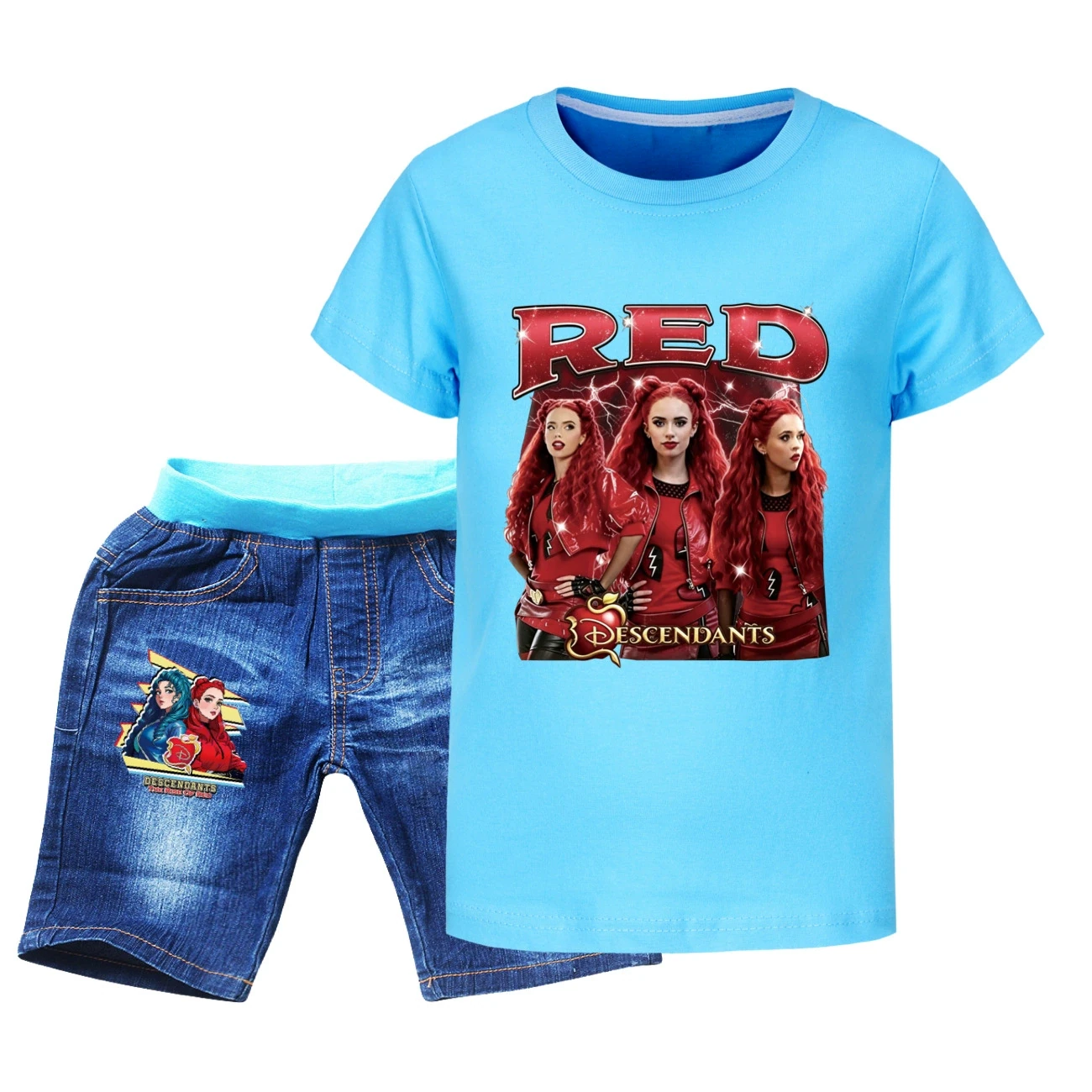 Graphic Tee & Denim Shorts Set — 5797 Edition, Style 04 · Denim · Light Blue