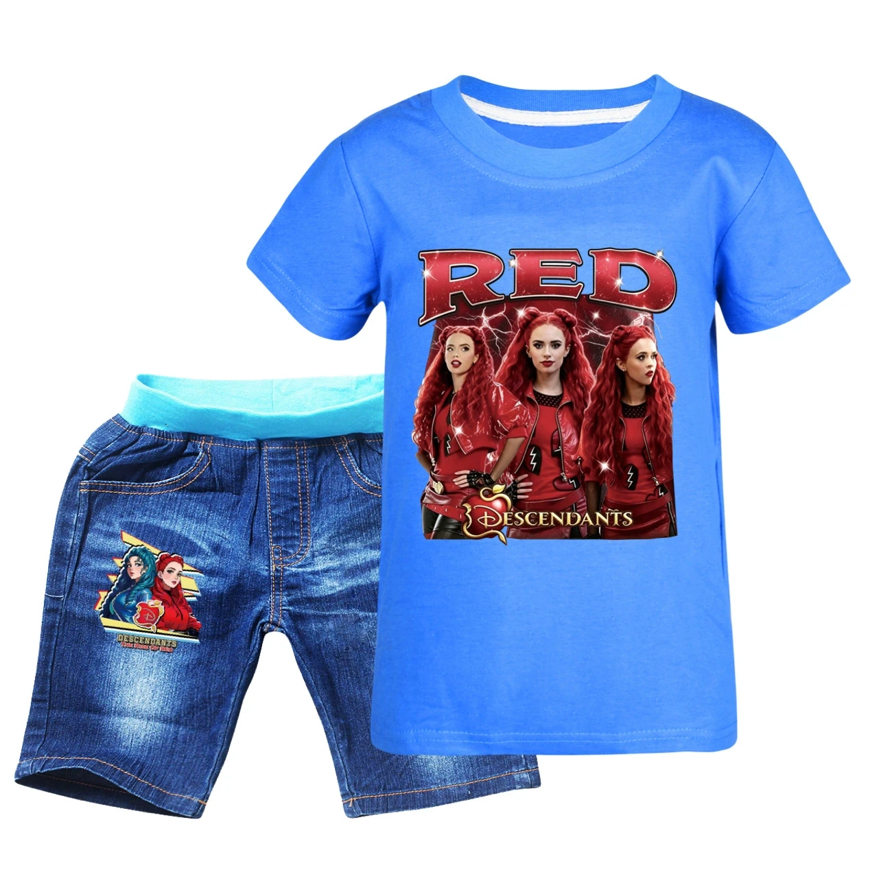 Graphic Tee & Denim Shorts Set — 5797 Edition, Style 05 · Denim · Blue