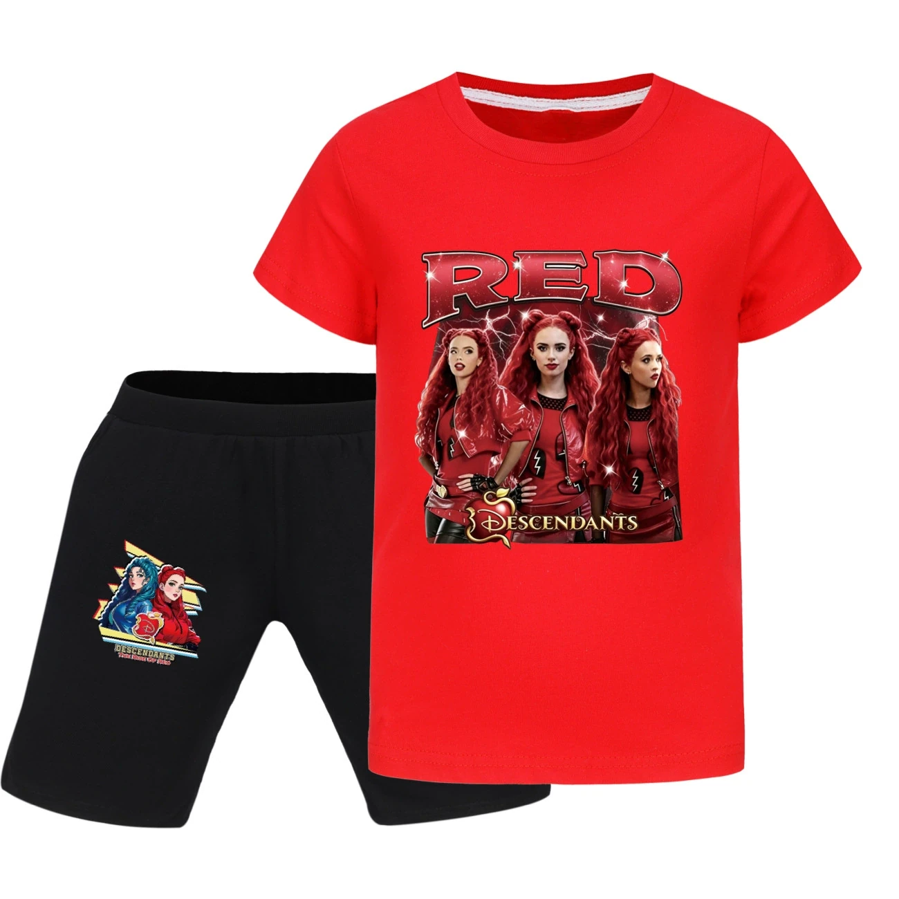 Graphic Tee & Denim Shorts Set — 5797 Edition, Style 12 · Red