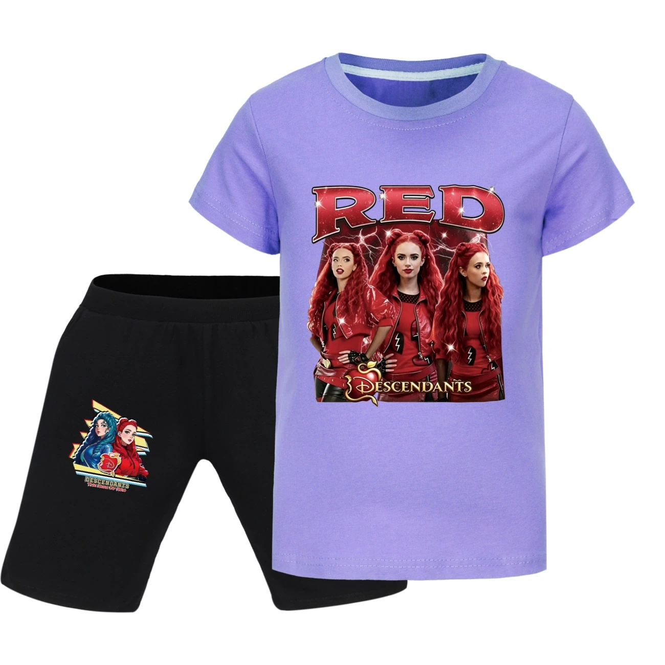 Graphic Tee & Denim Shorts Set — 5797 Edition, Style 13 · Purple