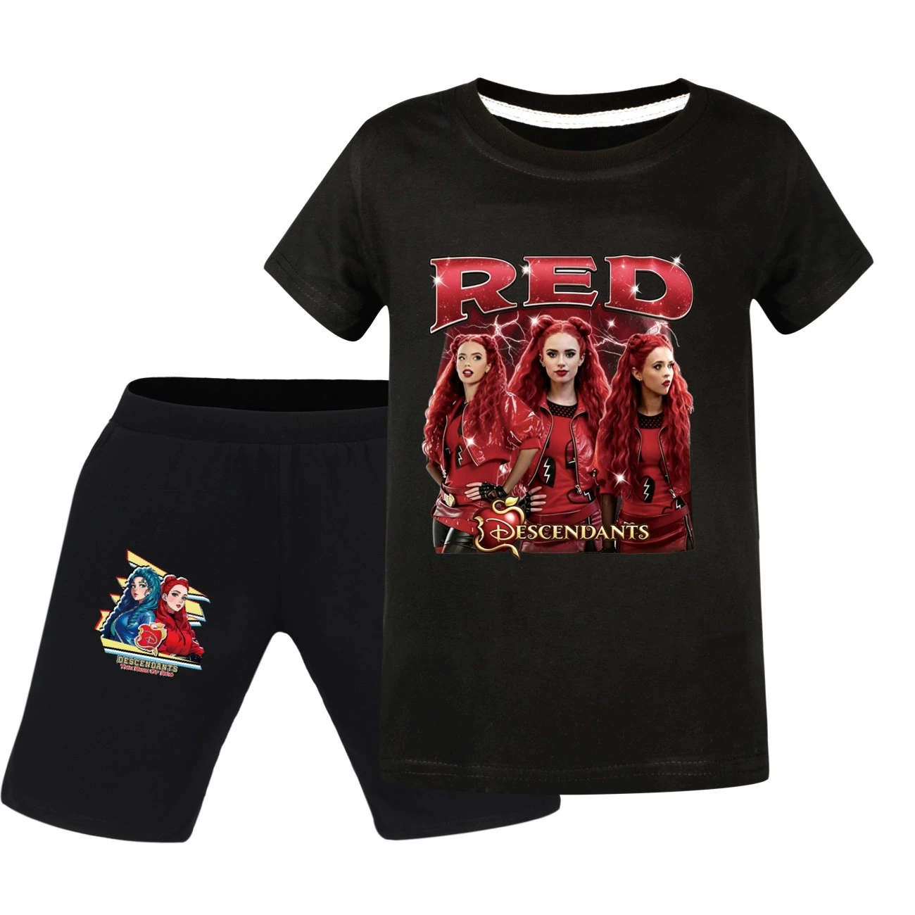 Graphic Tee & Denim Shorts Set — 5797 Edition, Style 15 · Black