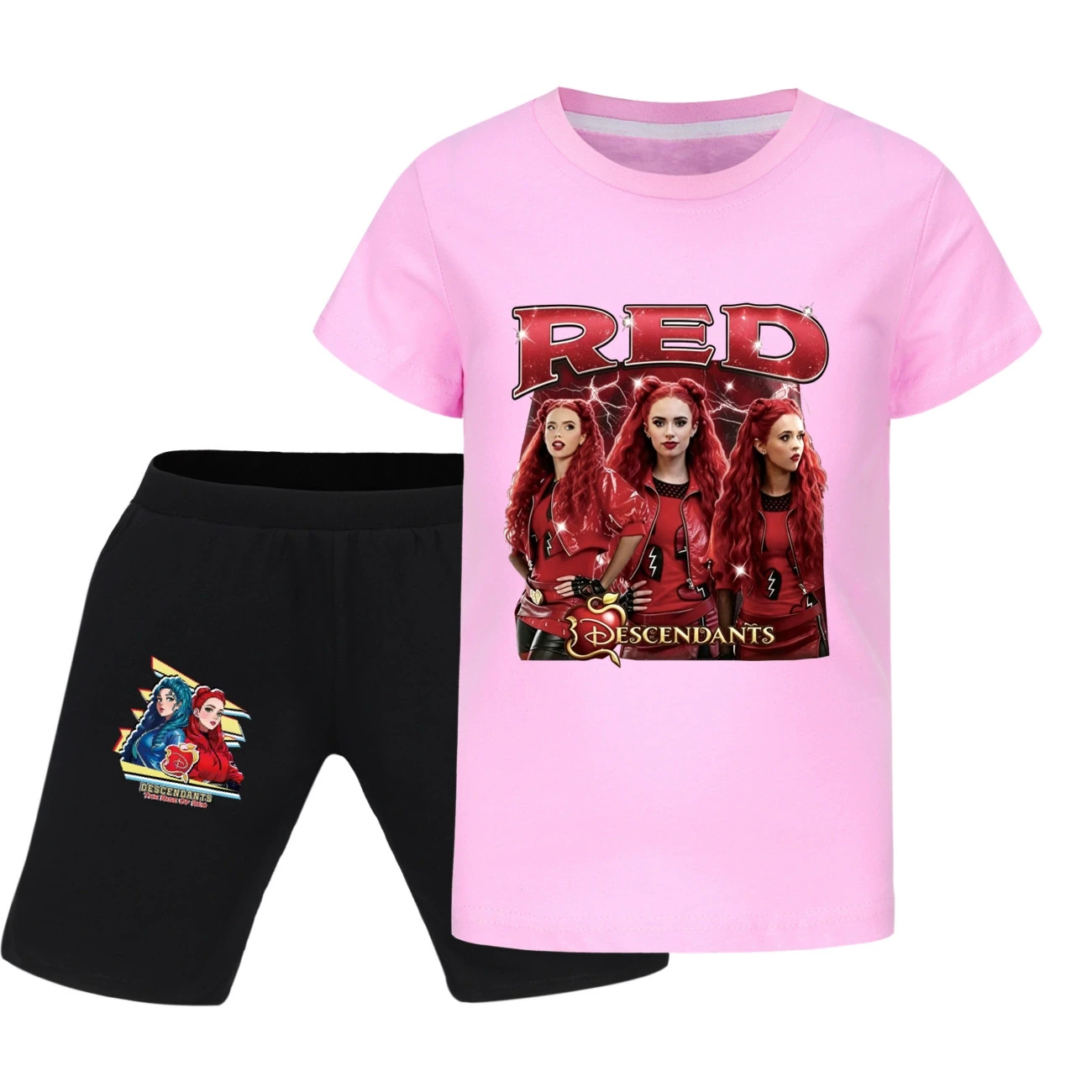 Graphic Tee & Denim Shorts Set — 5797 Edition, Style 19 · Pink