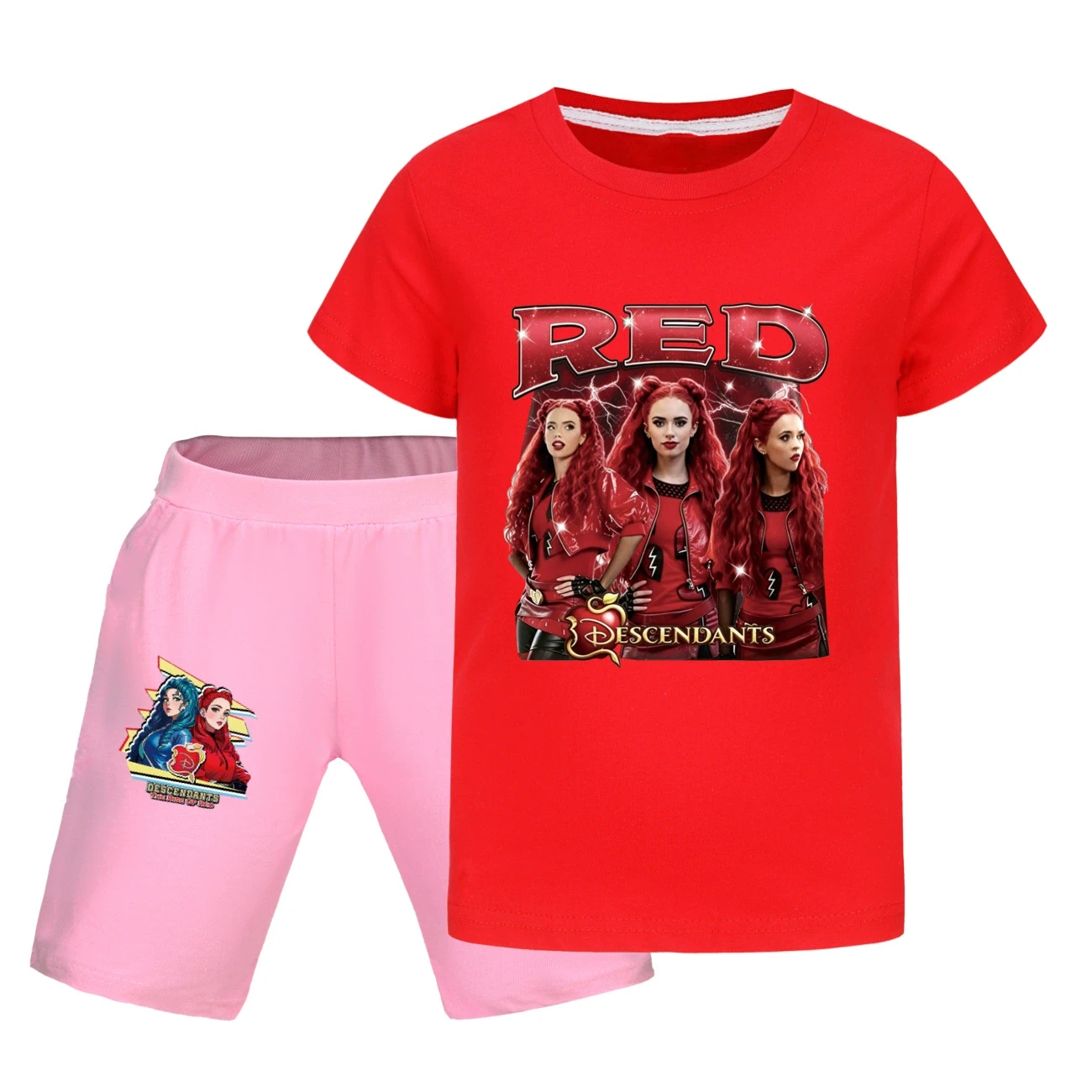 Graphic Tee & Denim Shorts Set — 5797 Edition, Style 22 · Red