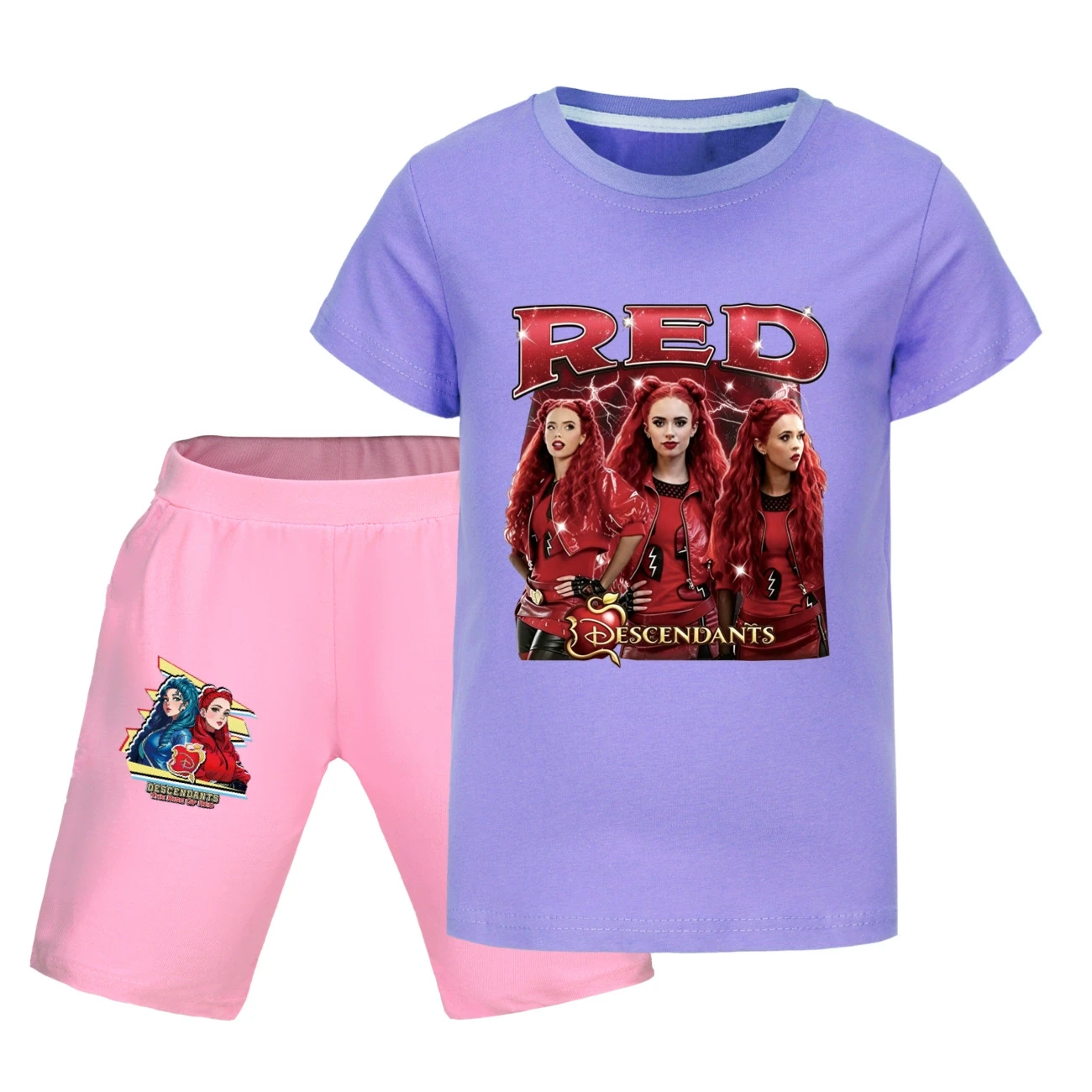 Graphic Tee & Denim Shorts Set — 5797 Edition, Style 23 · Purple