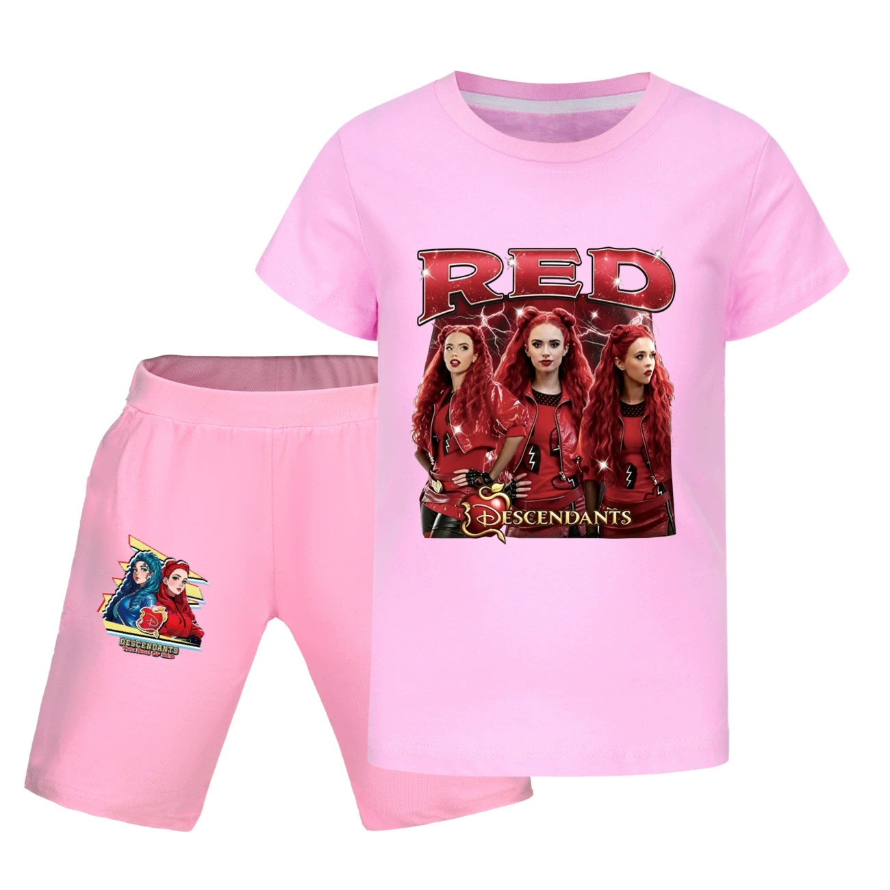 Graphic Tee & Denim Shorts Set — 5797 Edition, Style 29 · Pink