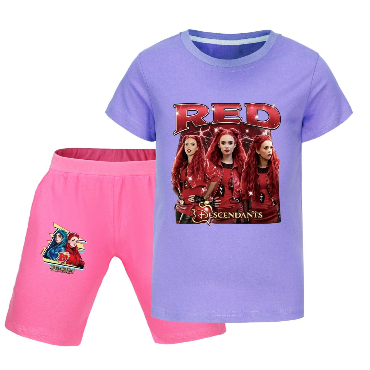 Graphic Tee & Denim Shorts Set — 5797 Edition, Style 34 · Purple