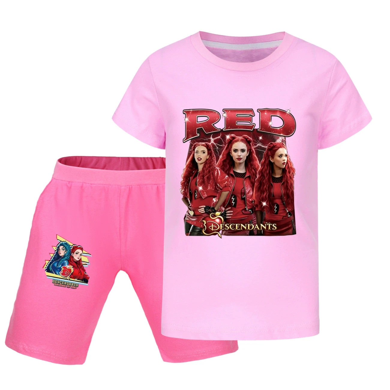 Graphic Tee & Denim Shorts Set — 5797 Edition, Style 39 · Pink