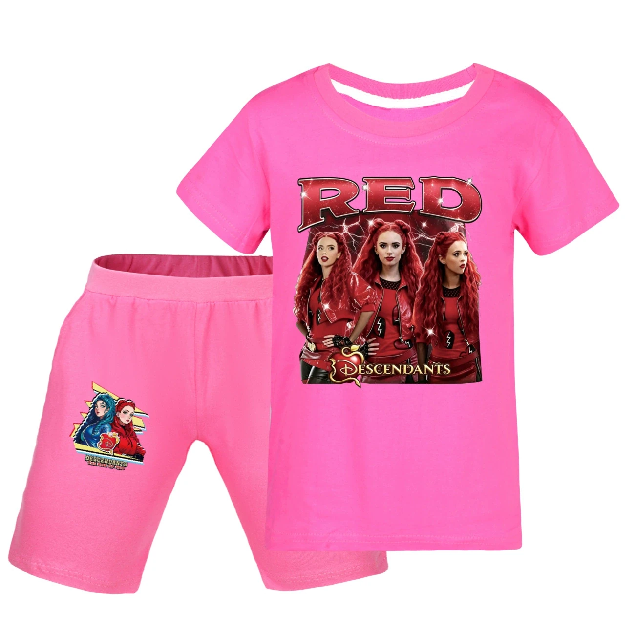 Graphic Tee & Denim Shorts Set — 5797 Edition, Style 40 · Rose