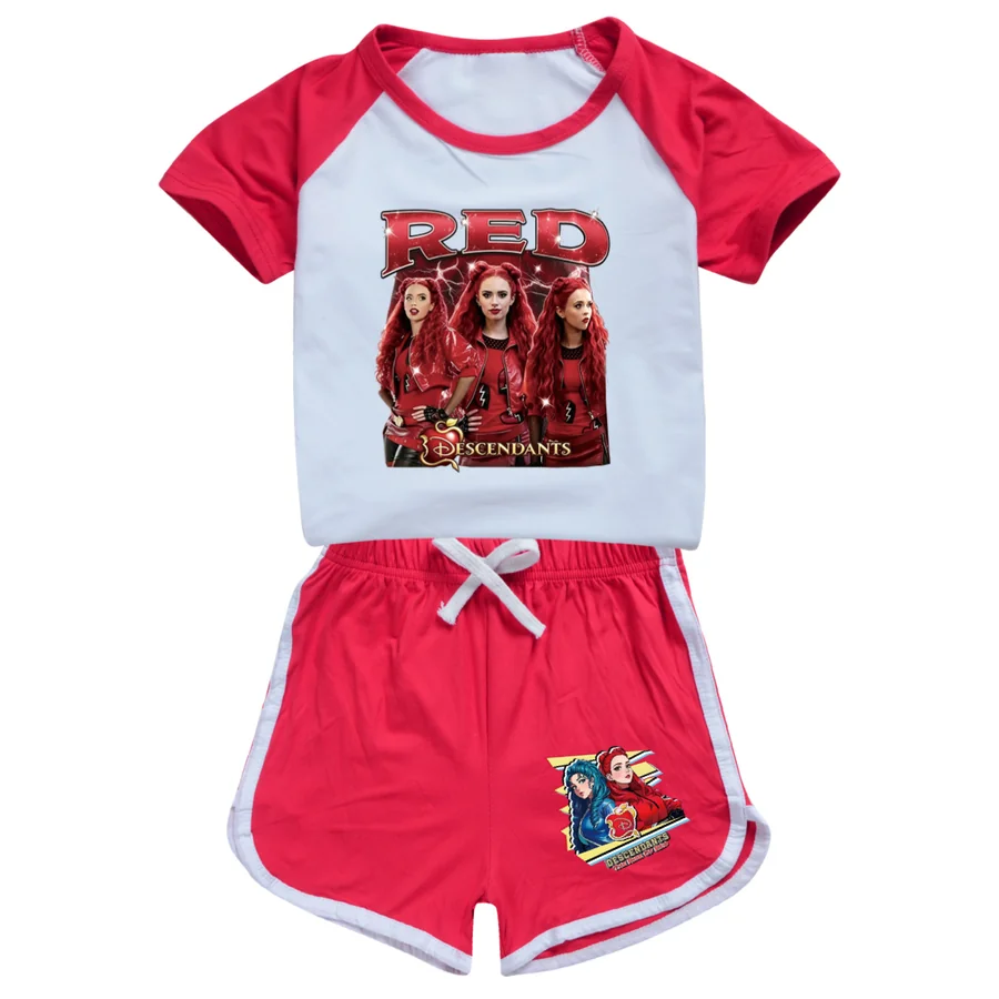 Graphic Top & Active Bottoms Set, Style 01 · Crop Tee · Dolphin Shorts · Red