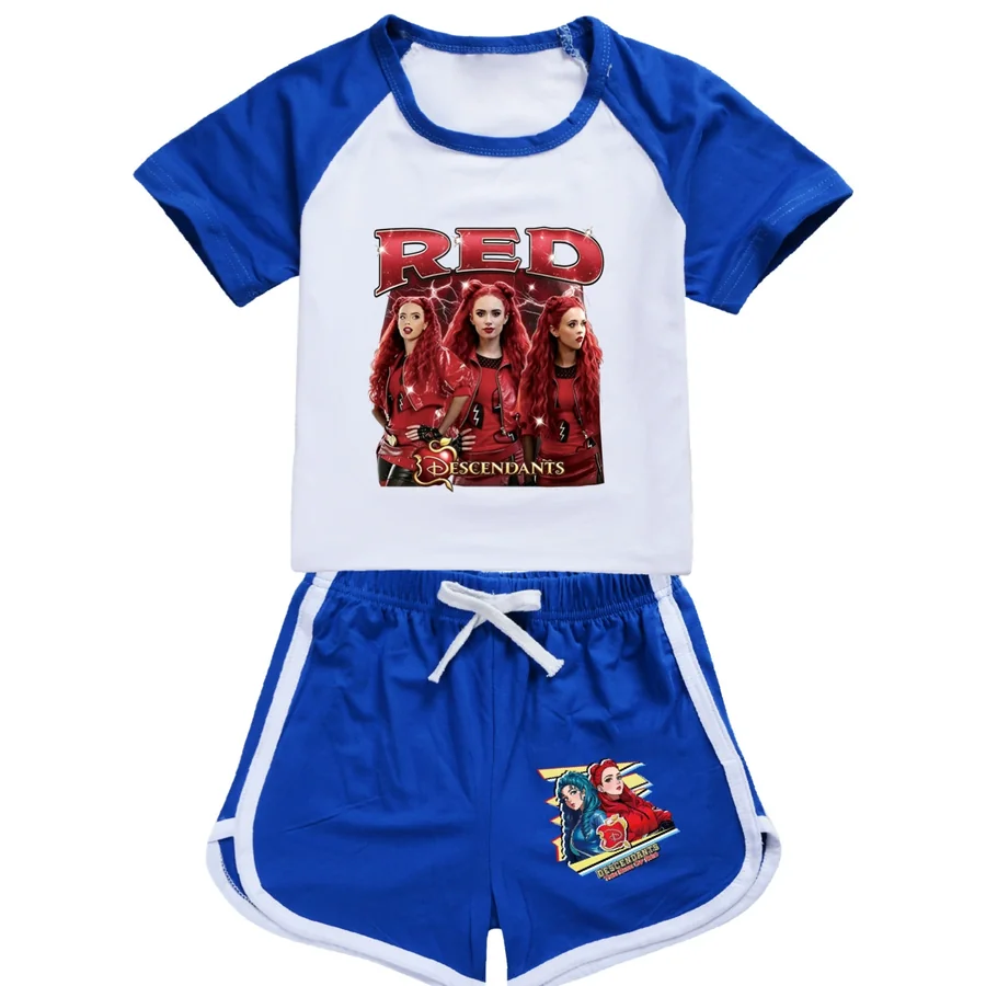 Graphic Top & Active Bottoms Set, Style 03 · Crop Tee · Dolphin Shorts · Blue