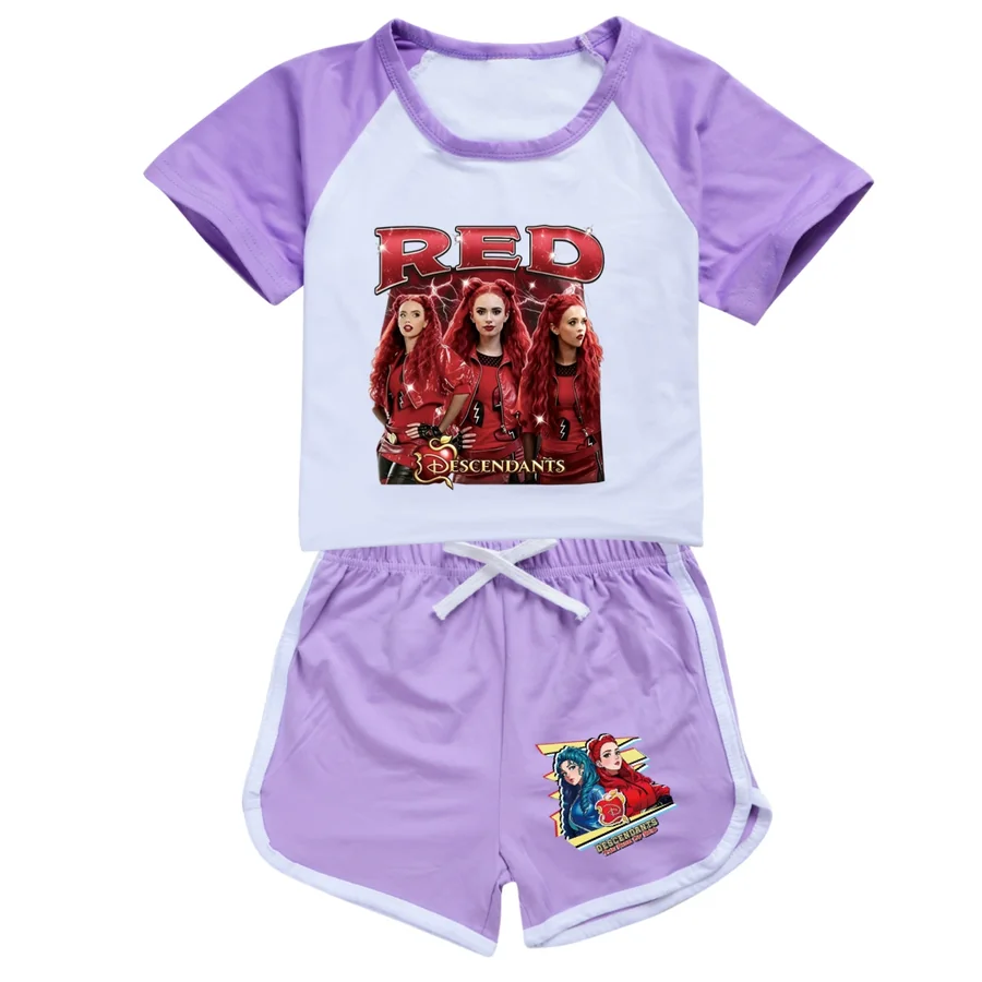Graphic Top & Active Bottoms Set, Style 07 · Crop Tee · Dolphin Shorts · Purple