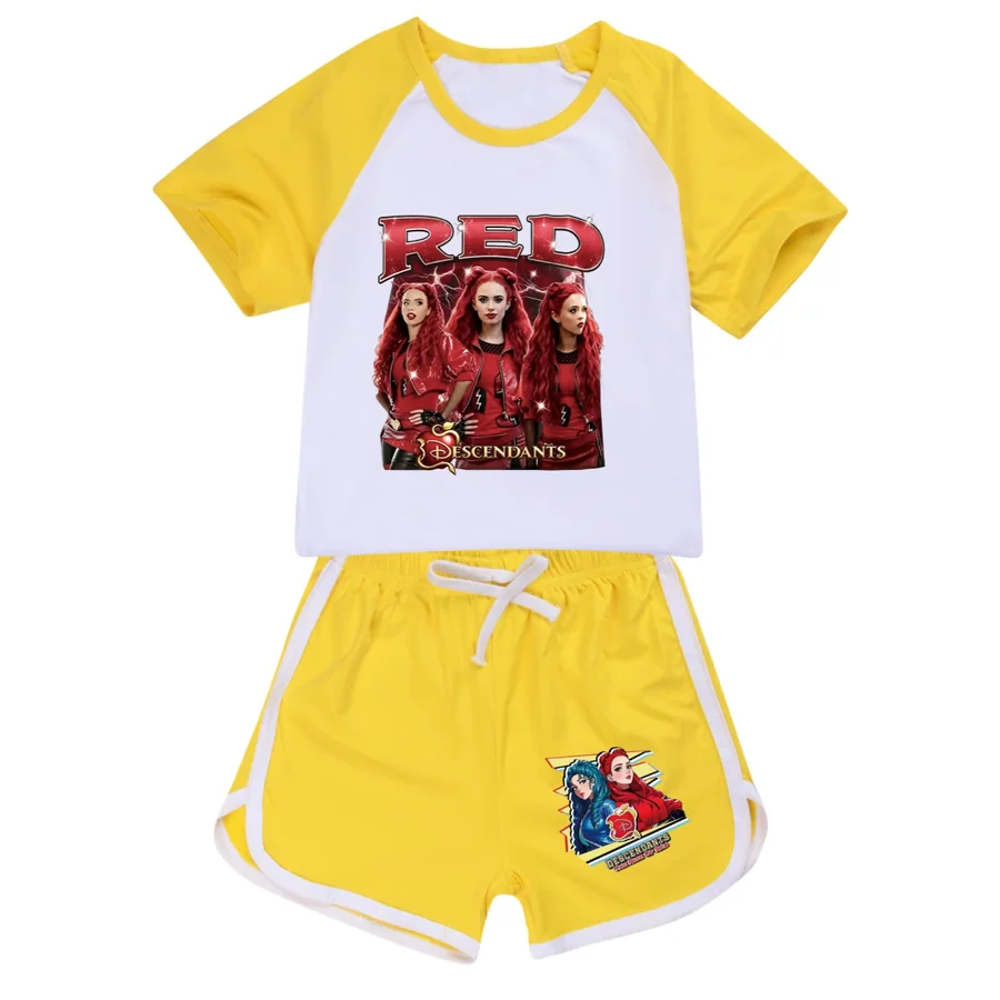 Graphic Top & Active Bottoms Set, Style 08 · Crop Tee · Dolphin Shorts · Yellow