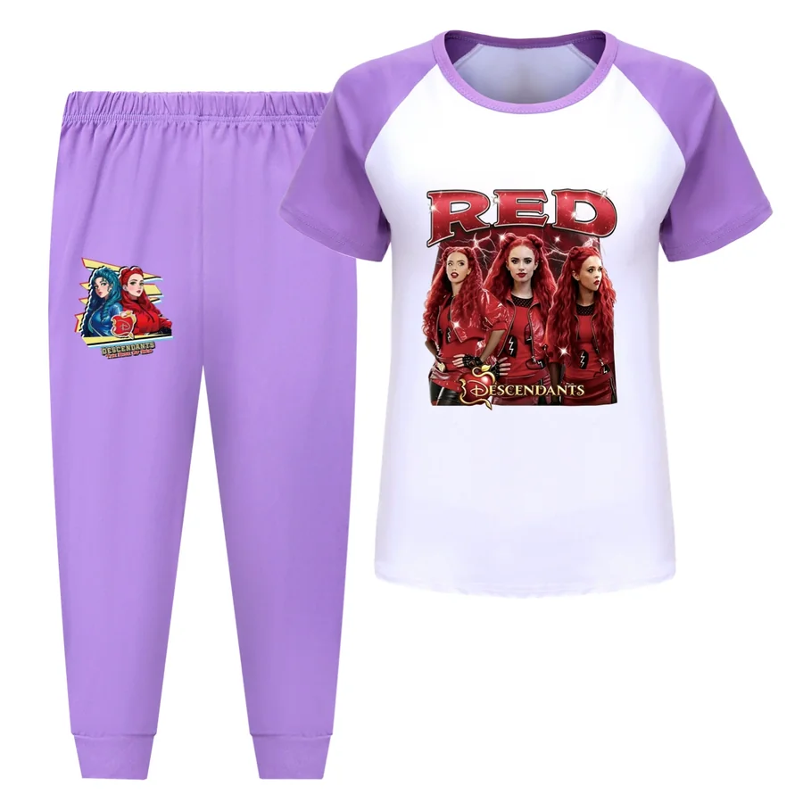 Graphic Top & Active Bottoms Set, Style 10 · Short Sleeve · Joggers · Purple