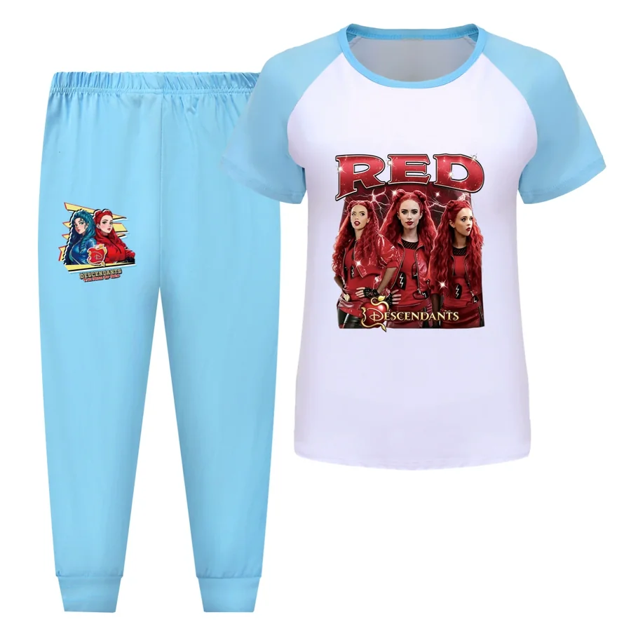 Graphic Top & Active Bottoms Set, Style 11 · Short Sleeve · Joggers · Light Blue
