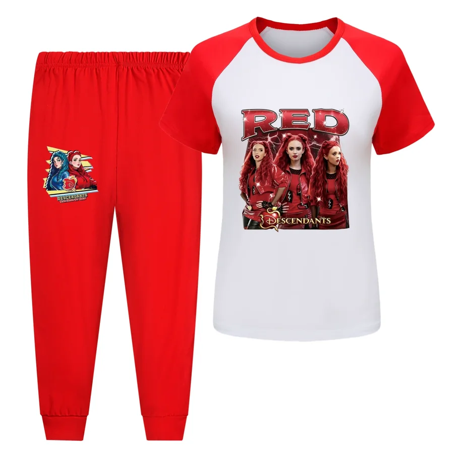 Graphic Top & Active Bottoms Set, Style 14 · Short Sleeve · Joggers · Red