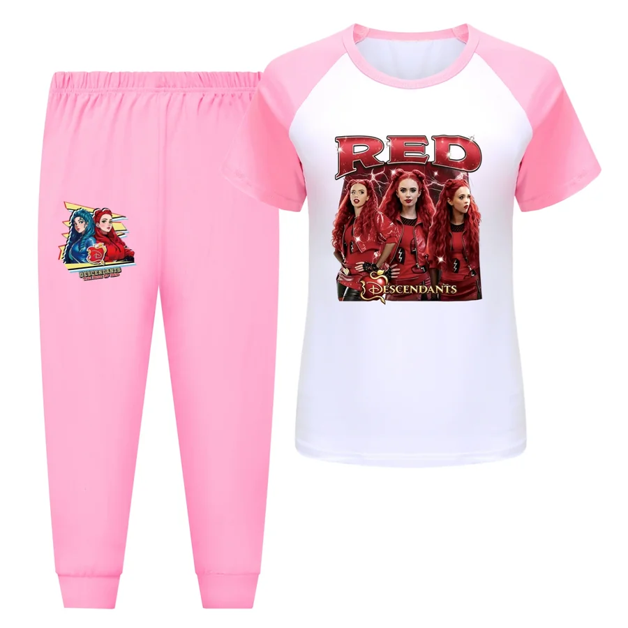 Graphic Top & Active Bottoms Set, Style 15 · Short Sleeve · Joggers · Pink
