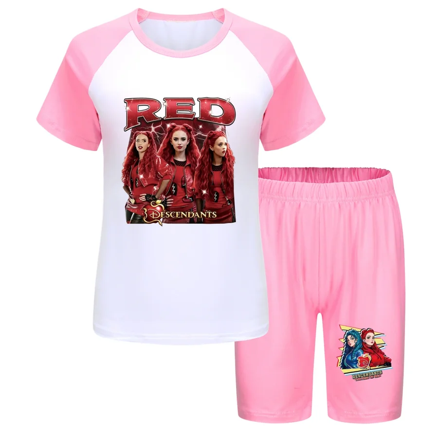 Graphic Top & Active Bottoms Set, Style 20 · Short Sleeve · Longline Shorts · Pink