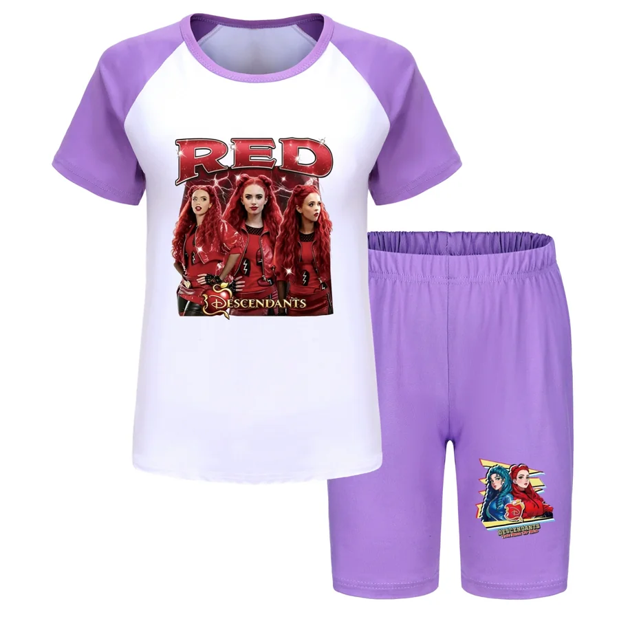 Graphic Top & Active Bottoms Set, Style 22 · Short Sleeve · Longline Shorts · Purple