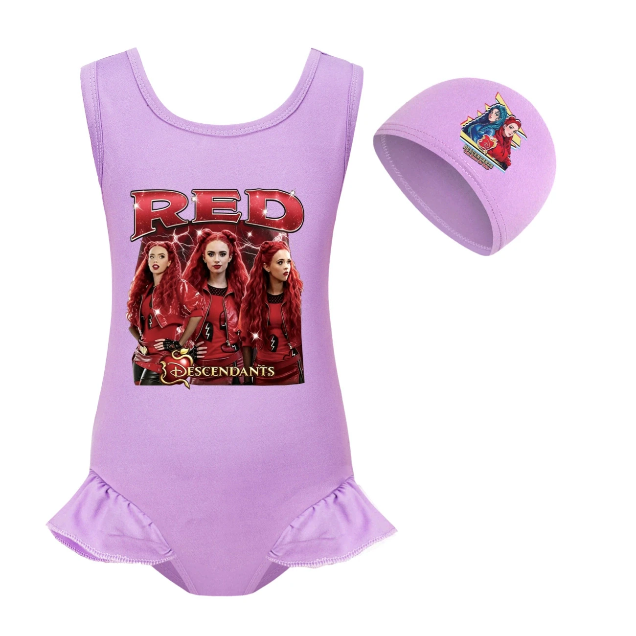 Girls’ Swimsuit & Cap Set — 5797 Edition, Style 03 · Set · Purple