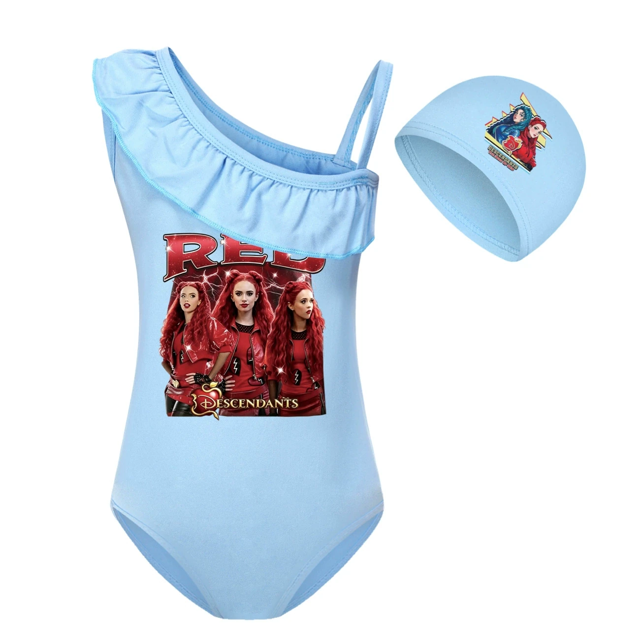 Girls’ Swimsuit & Cap Set — 5797 Edition, Style 05 · Set · Light Blue