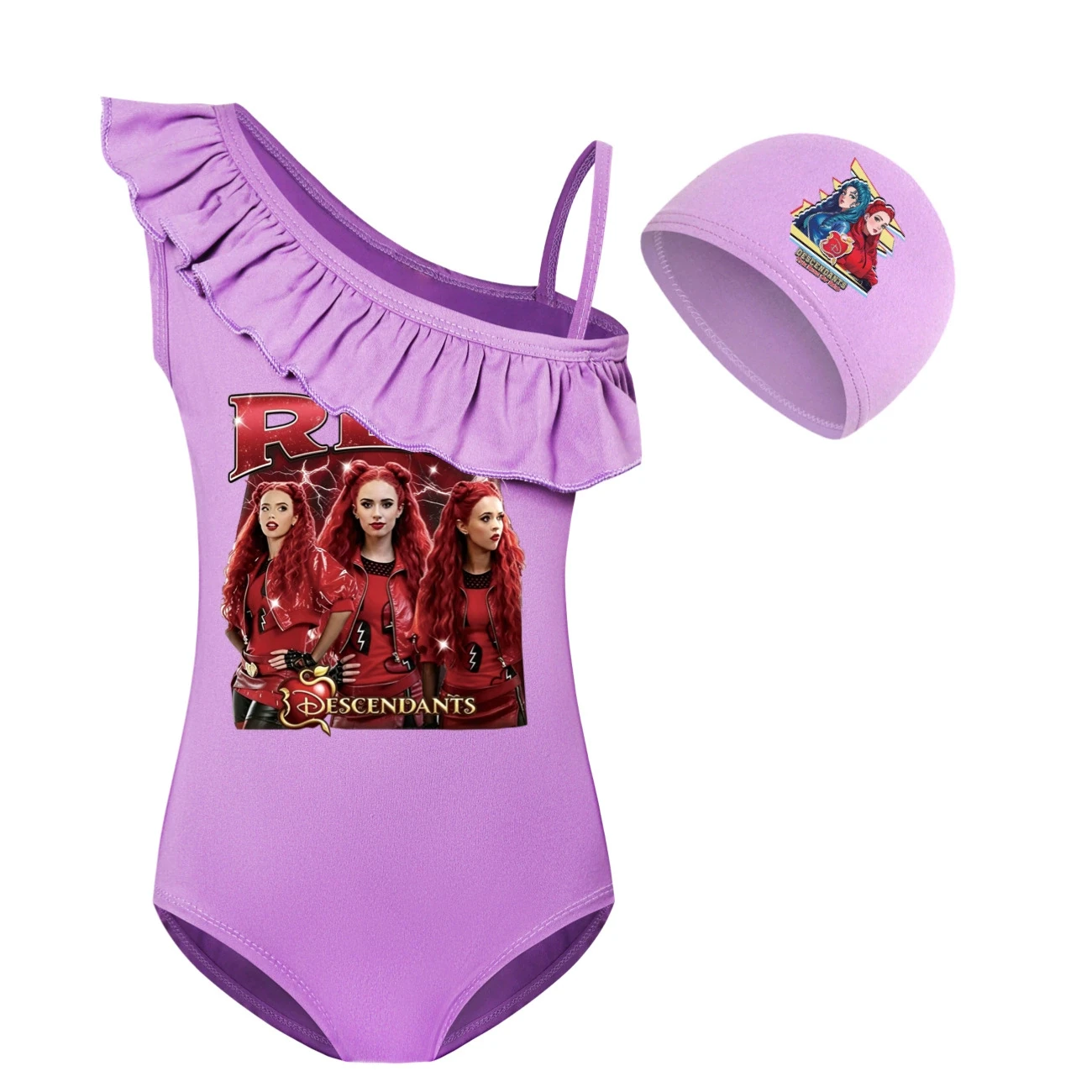 Girls’ Swimsuit & Cap Set — 5797 Edition, Style 07 · Set · Purple