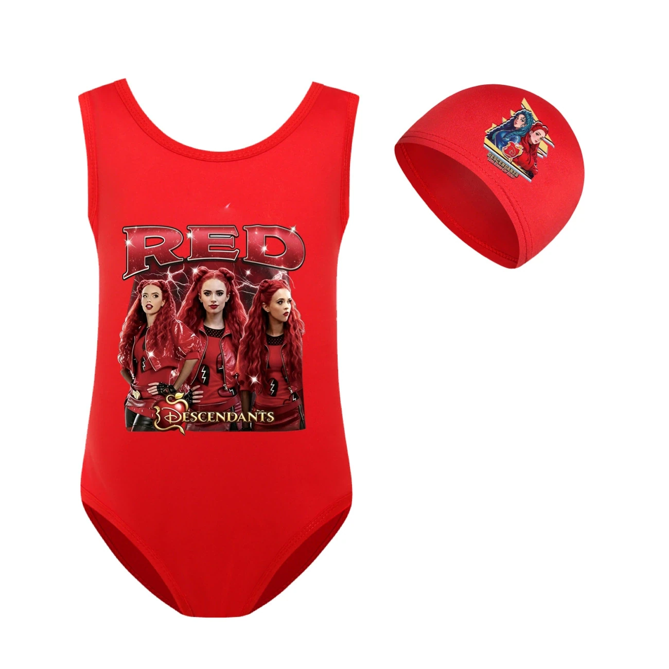 Girls’ Swimsuit & Cap Set — 5797 Edition, Style 11 · Set · Red