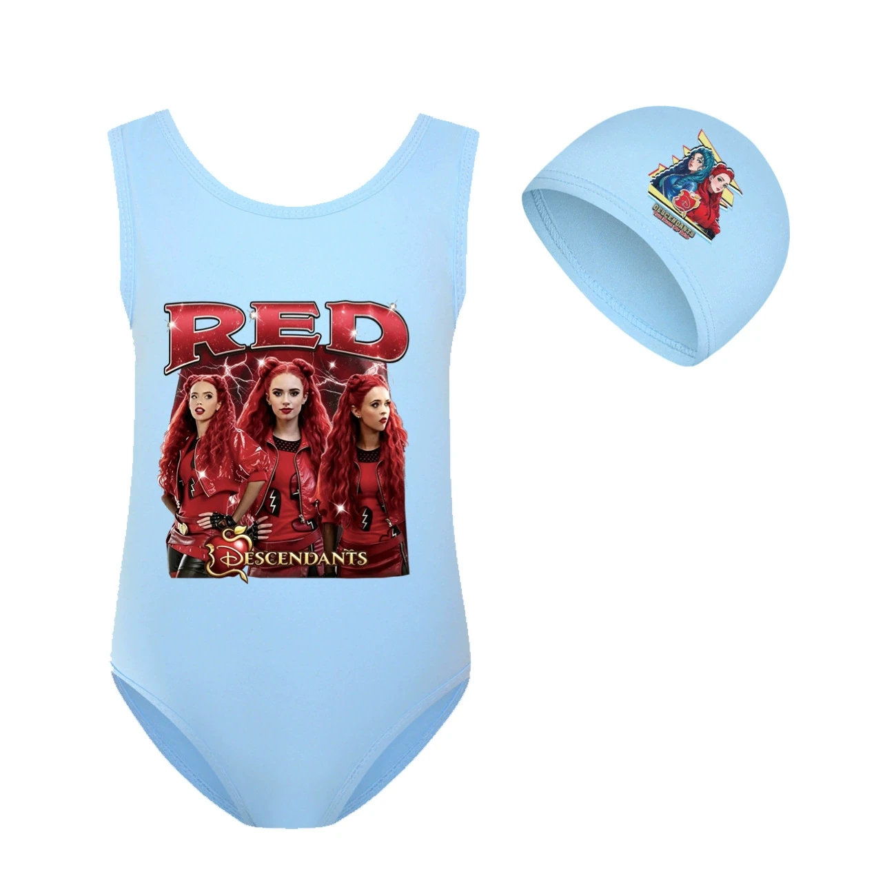 Girls’ Swimsuit & Cap Set — 5797 Edition, Style 15 · Set · Sky Blue