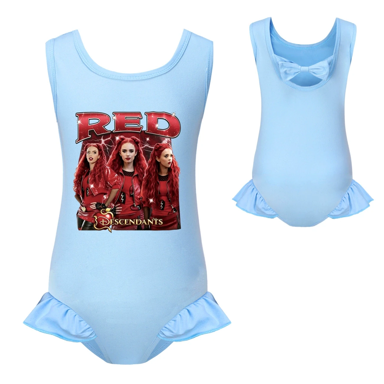 Girls’ Swimsuit & Cap Set — 5797 Edition, Style 17 · Single Piece · Light Blue
