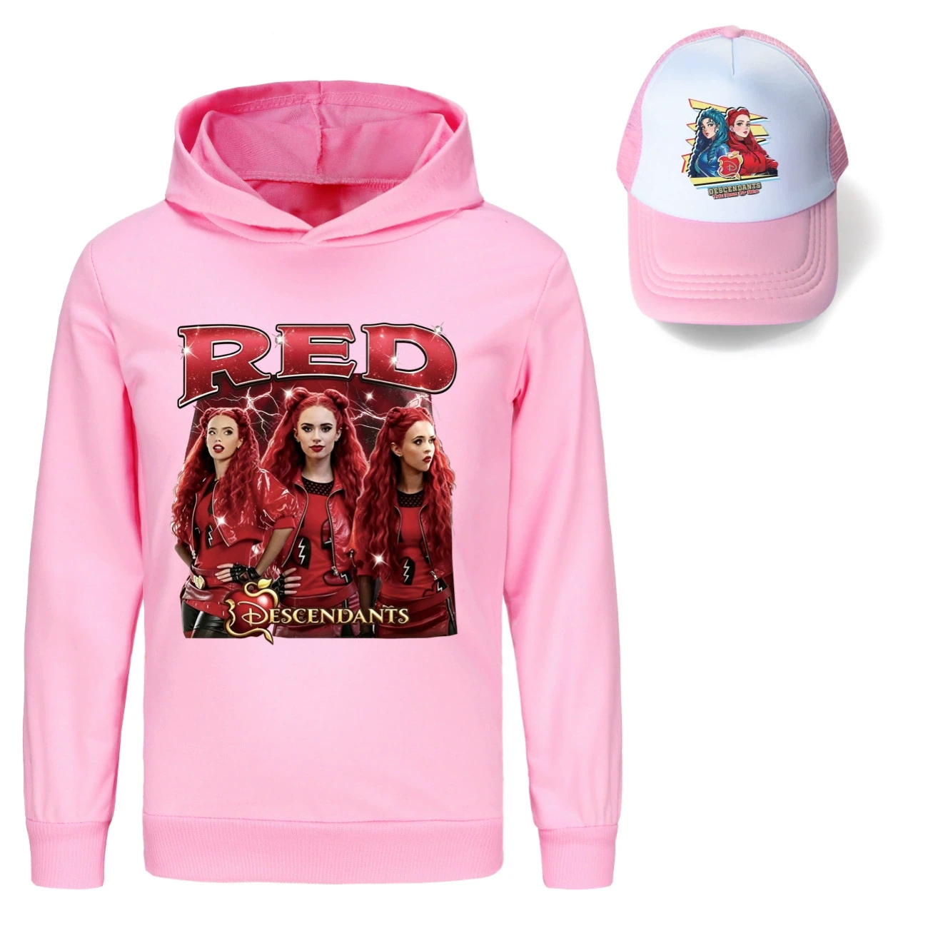 Graphic Hoodie & Sun Hat Set — 5797 Edition, Style 11 · Pink
