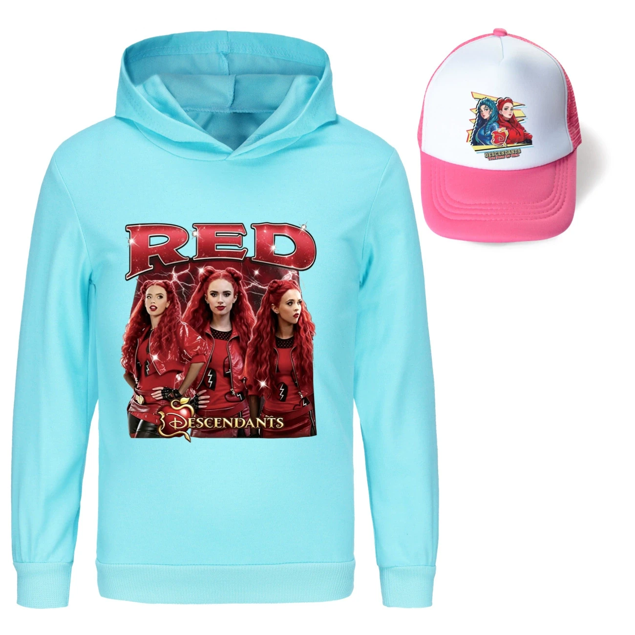 Graphic Hoodie & Sun Hat Set — 5797 Edition, Style 21 · Light Blue