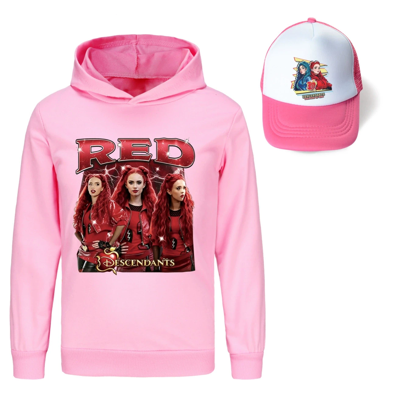 Graphic Hoodie & Sun Hat Set — 5797 Edition, Style 24 · Pink