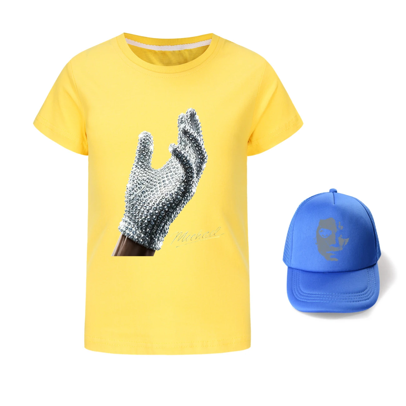 Spotlight Graphic Tee & Sun Hat Set, Style 02 · Yellow