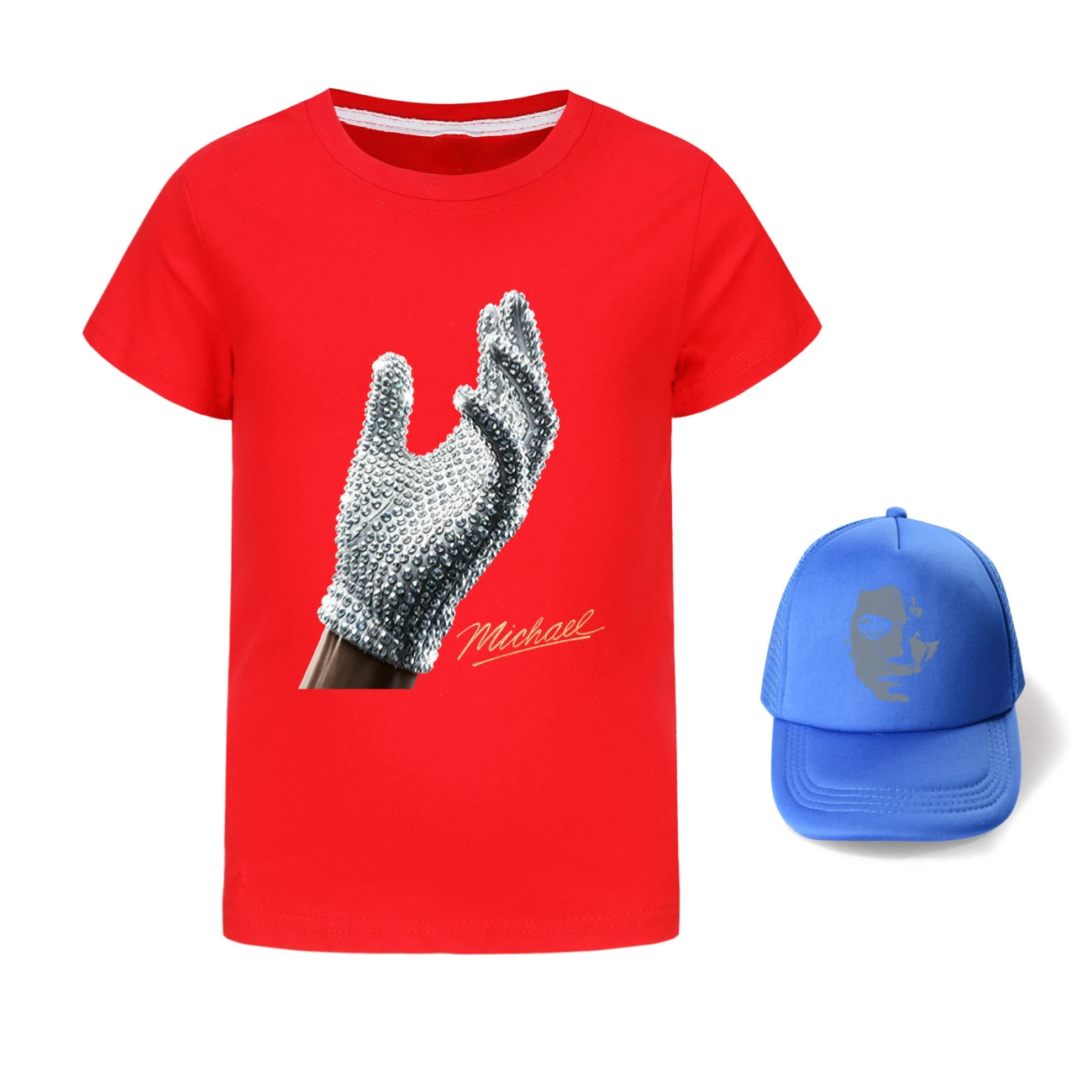 Spotlight Graphic Tee & Sun Hat Set, Style 03 · Red